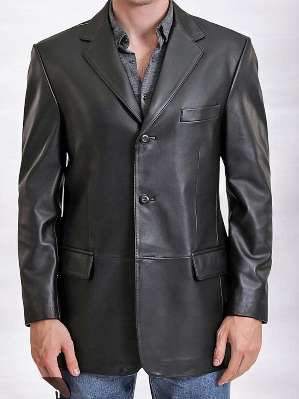 Jacquline Fenar Men's Black Leather Blazer Jacket